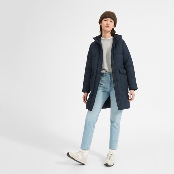 EVERLANE ReNew Long Puffer in Navy XXS - Picture 2 of 8